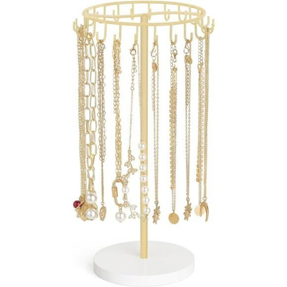 Gold Metal Necklace Holder Jewelry Stand Organizer with 22 Hooks Storage - Picture 1 of 7